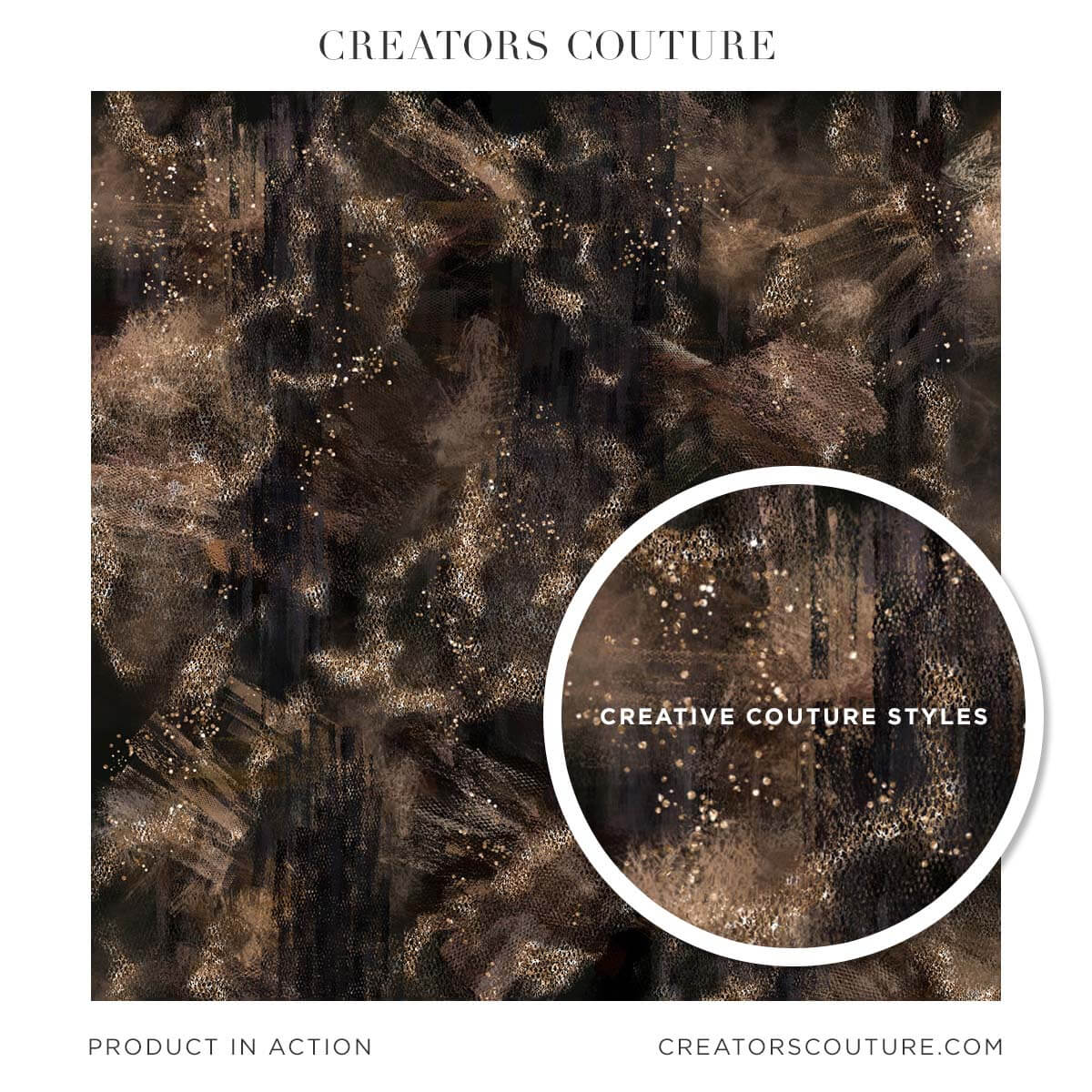 Textile inspired surface pattern design with glitter accents applied in Photoshop