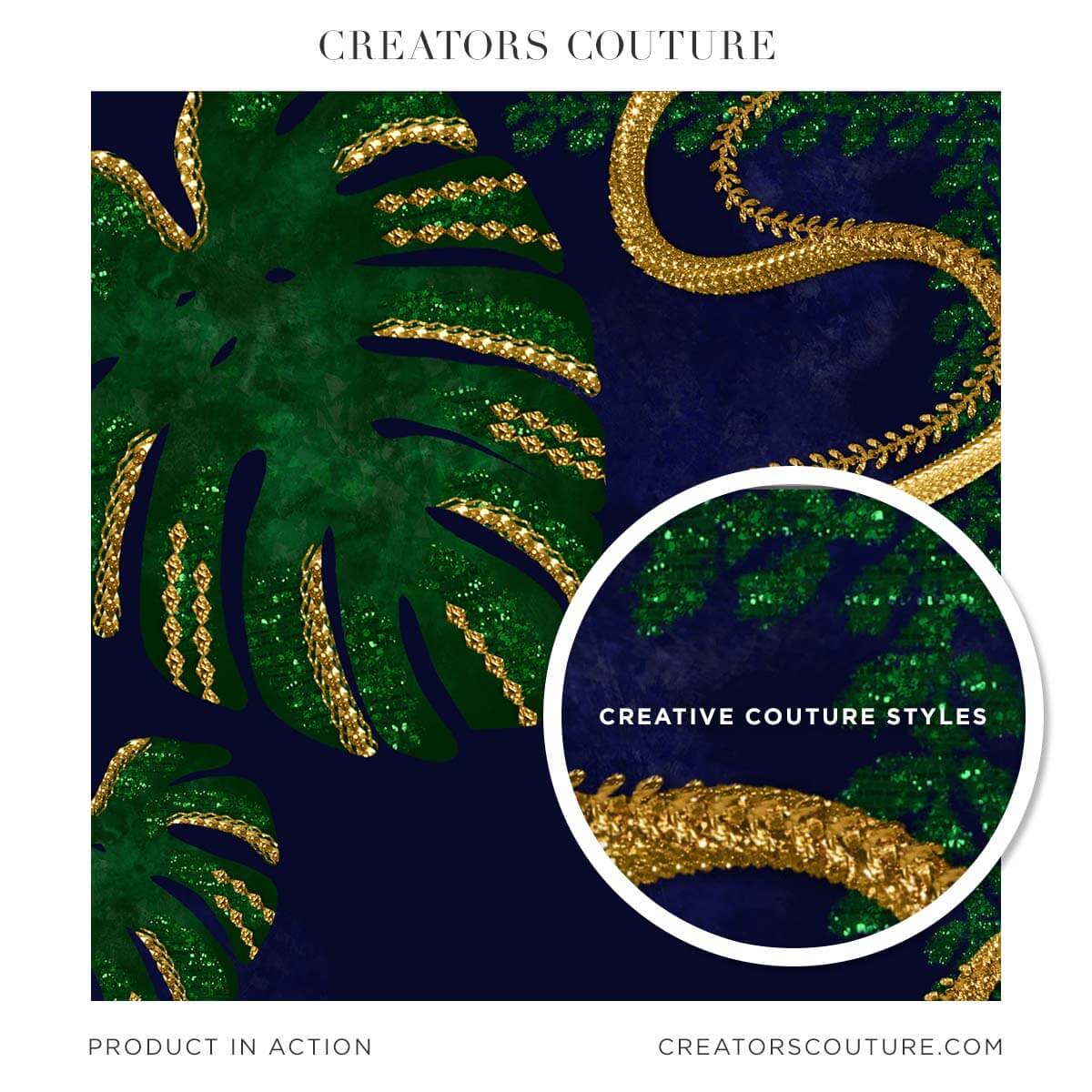 Monstera illustration with 3-D gold brushstrokes resembling vines