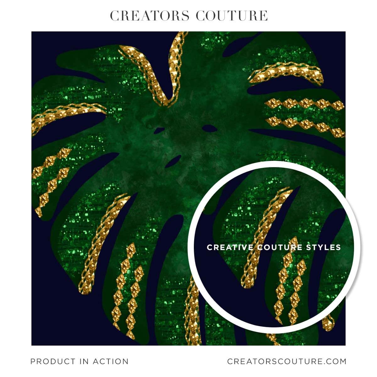 Monstera illustration with gold 3-D accents on the leaves