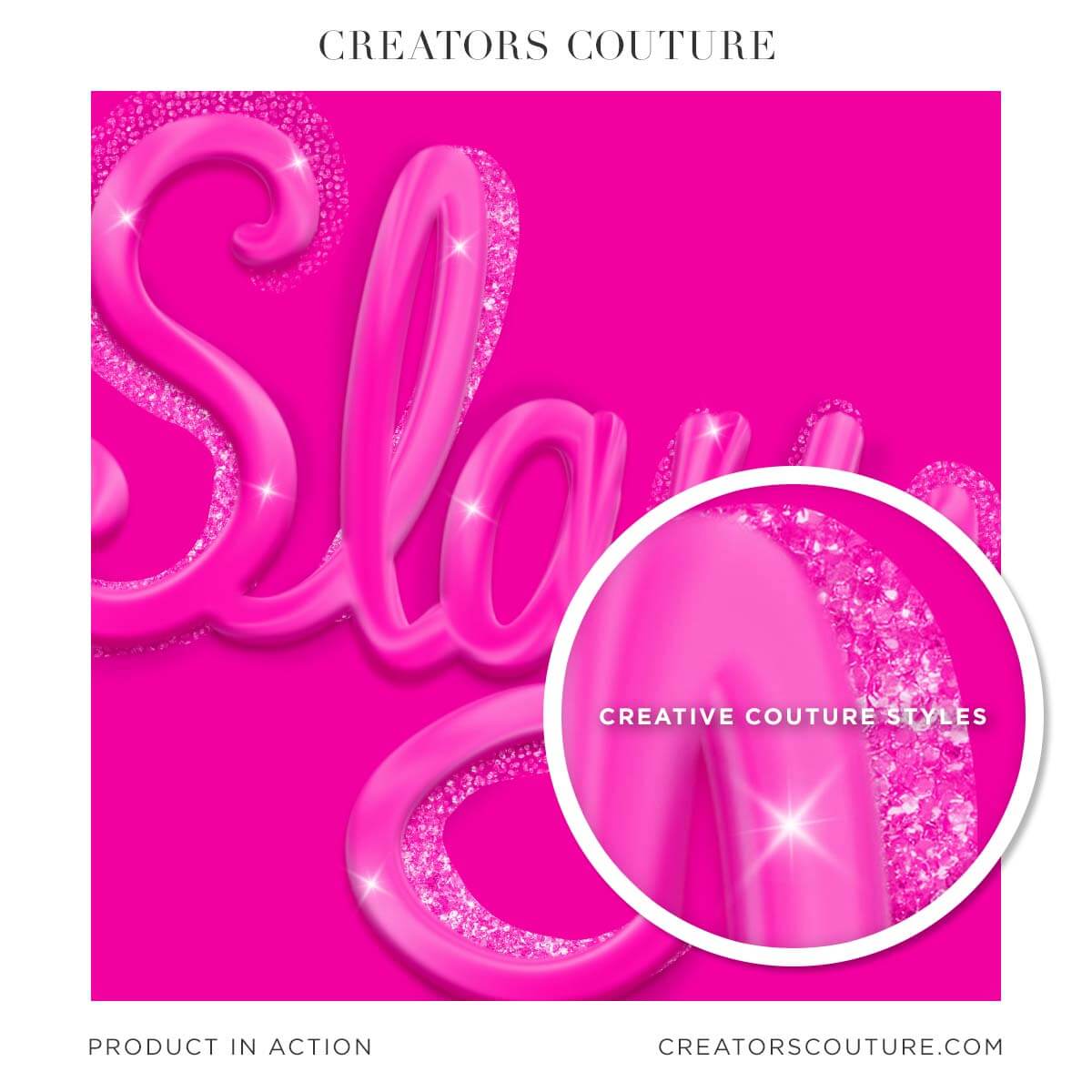 Barbie inspired lettering with glitter accents applied in Photoshop