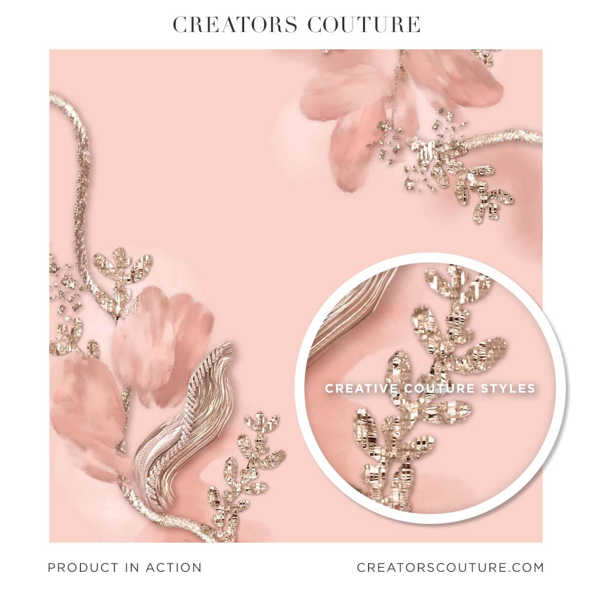 Pink and white gold, watercolor, and jewel illustration with sparkly accents applied in Photoshop