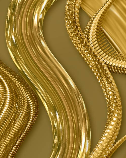 Preview of 3-D metallic gold Photoshop brushes, 3-D metal inspired, liquid gold paint strokes 