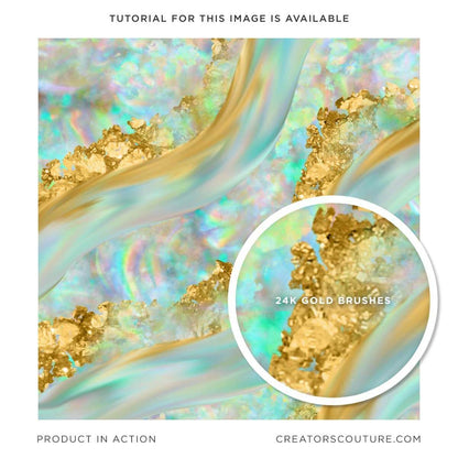 opal and gold digital illustration, close up of liquid metallic gold brush strokes created in Photoshop