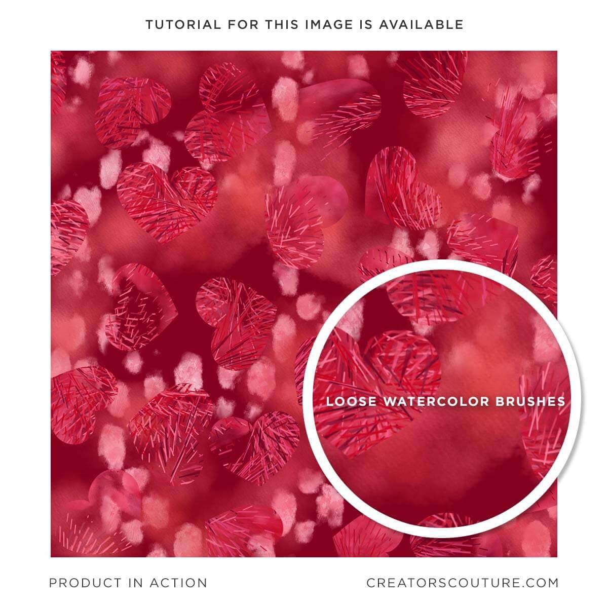 Valentine's Day inspired pattern, design, close-up of multicolor, loose watercolor, Photoshop brushes