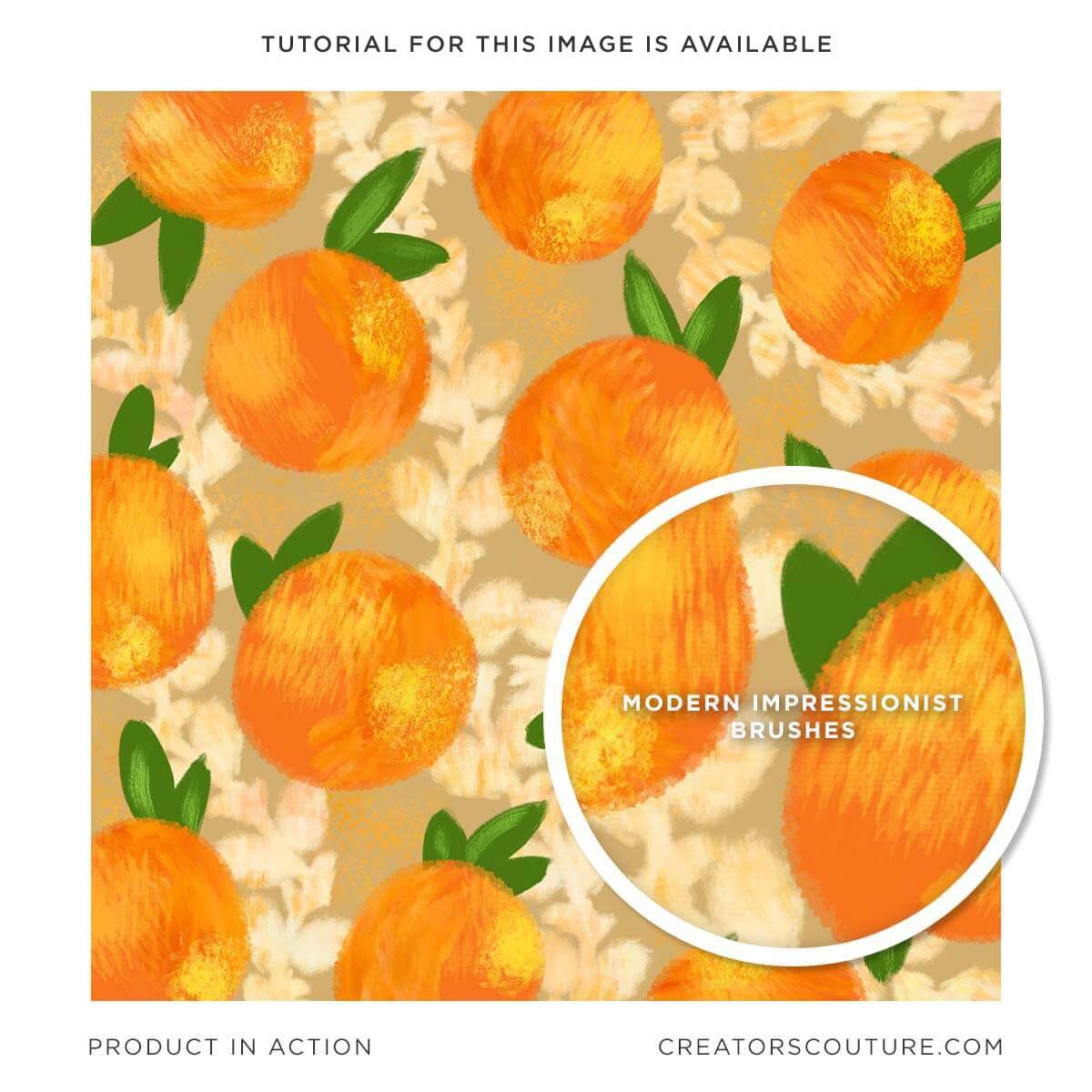 Citrus pattern design created in Photoshop, close-up of multicolor, impressionist, brush strokes