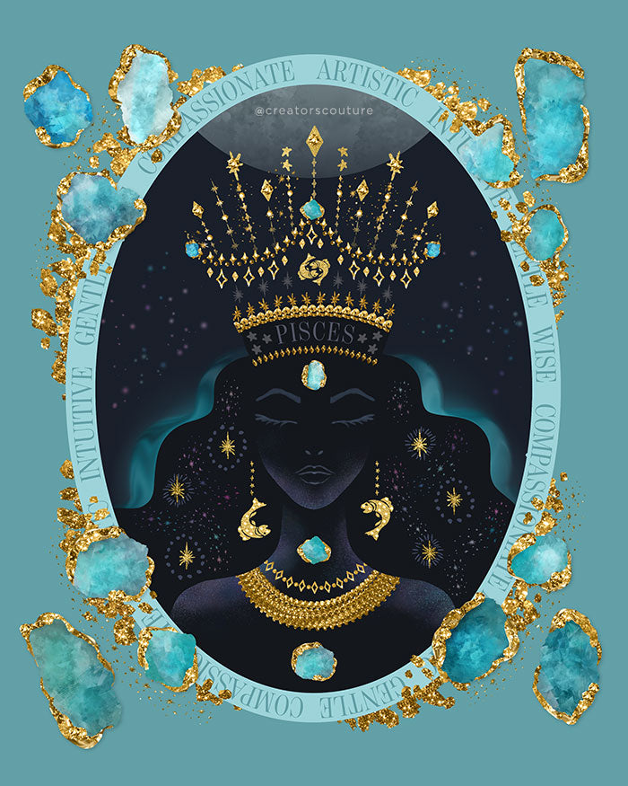 Zodiac Queen | Luxe Birthstone Printable Art | Digital Download