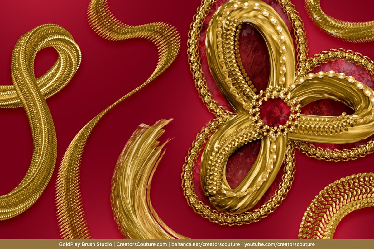ruby 3d illustrated jeweled flower with 3d gold brush effects as accents