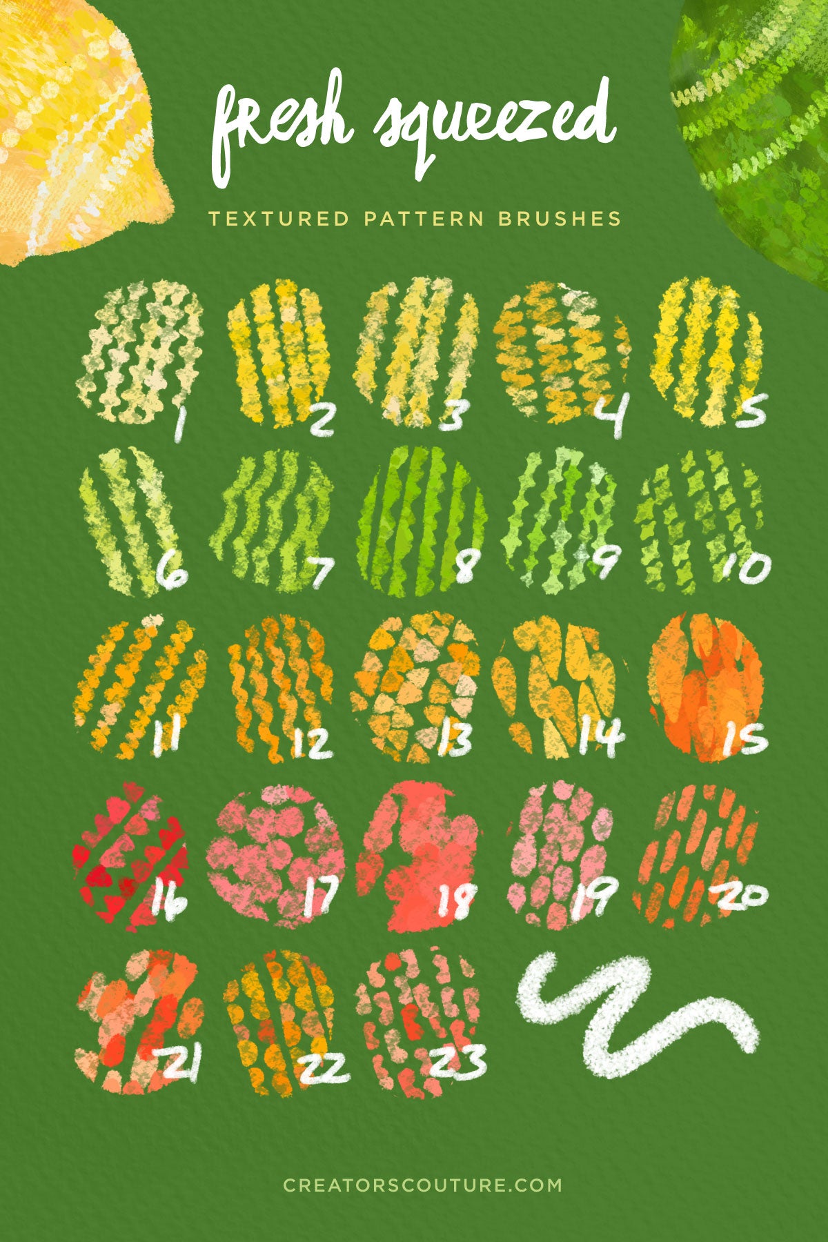 Citrus Illustration & Pattern Photoshop Brush & Color Palette Studio, pattern brush preview