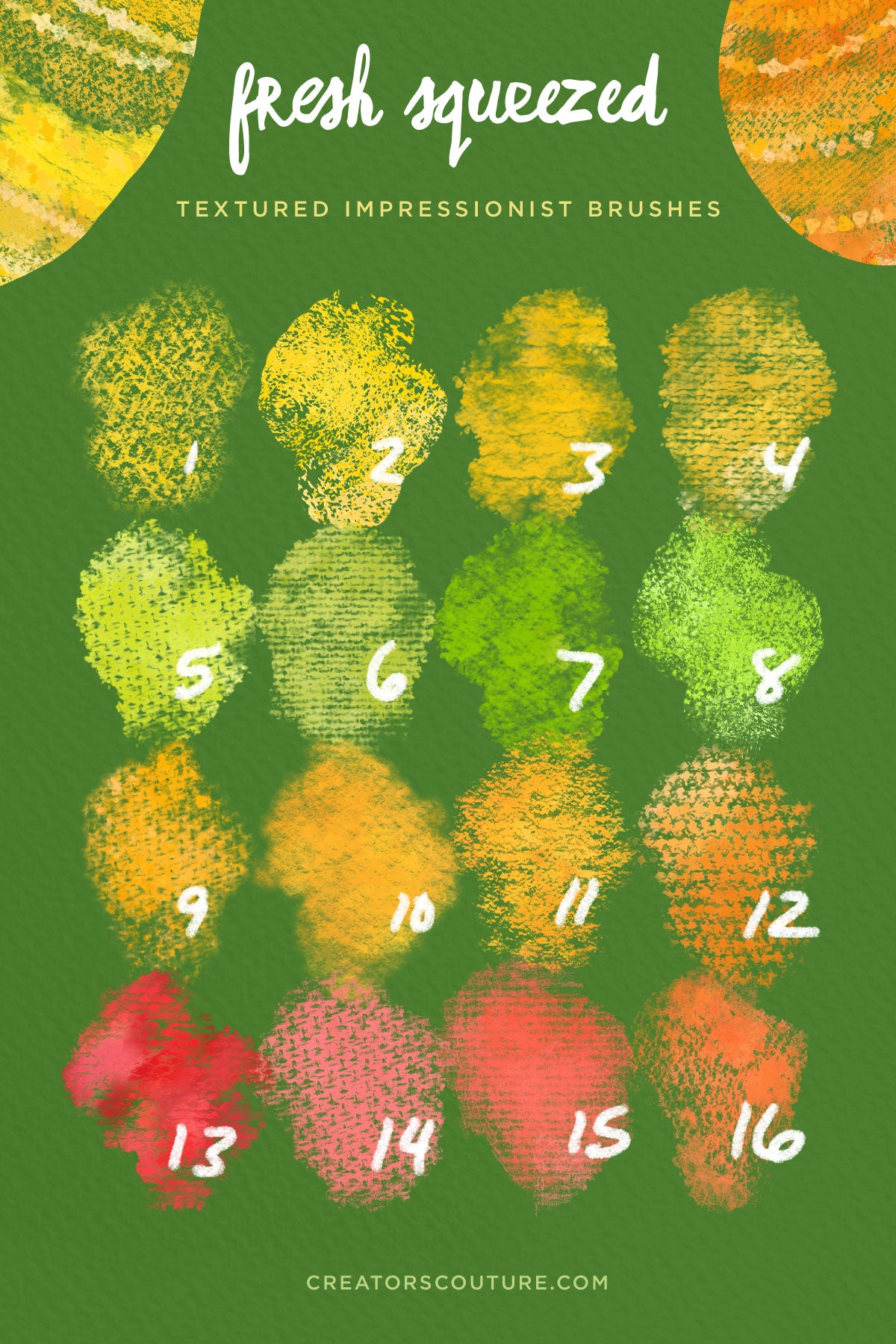 Citrus Illustration & Pattern Photoshop Brush & Color Palette Studio, textured photoshop brush preview