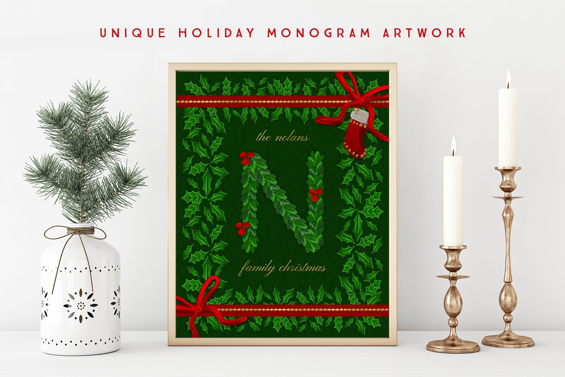Luxe Christmas & Holiday Greenery Alphabets: create christmas monogram artwork