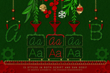 Luxe Christmas & Holiday Greenery Alphabets: script and san serif