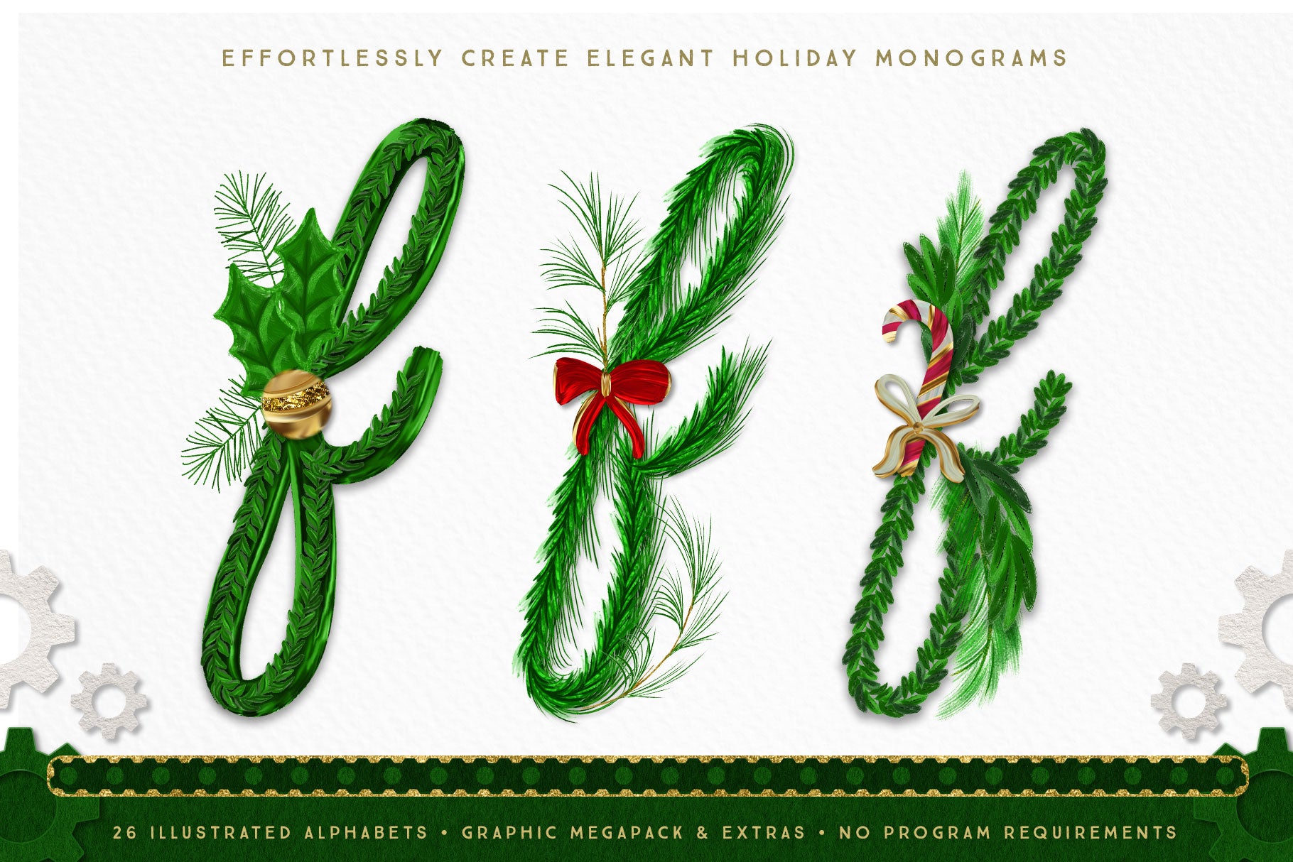 Luxe Christmas & Holiday Greenery Alphabets: holiday monogram design options