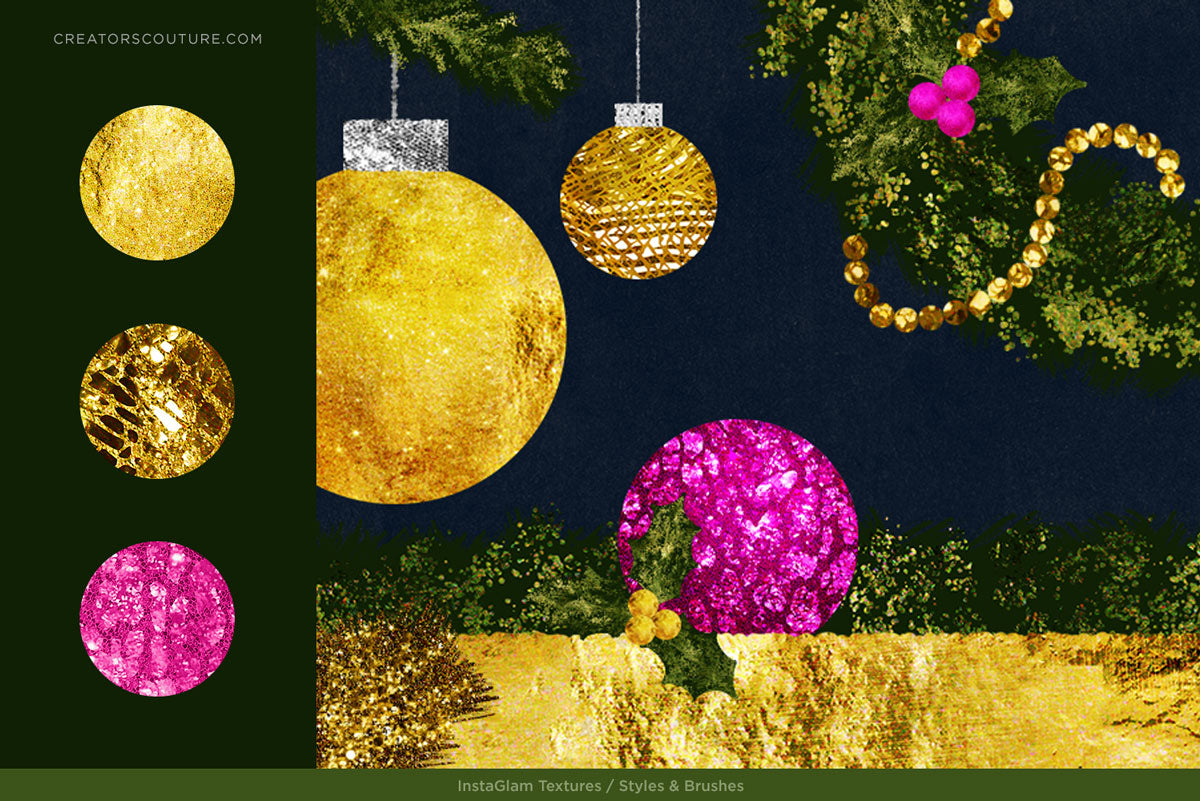 gold foil and metallic gold textures for graphic design and illustration, christmas illustrations