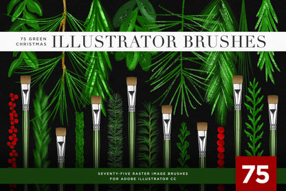 Christmas & Winter Greenery Illustrated Brushes for Adobe Illustrator dark background preview
