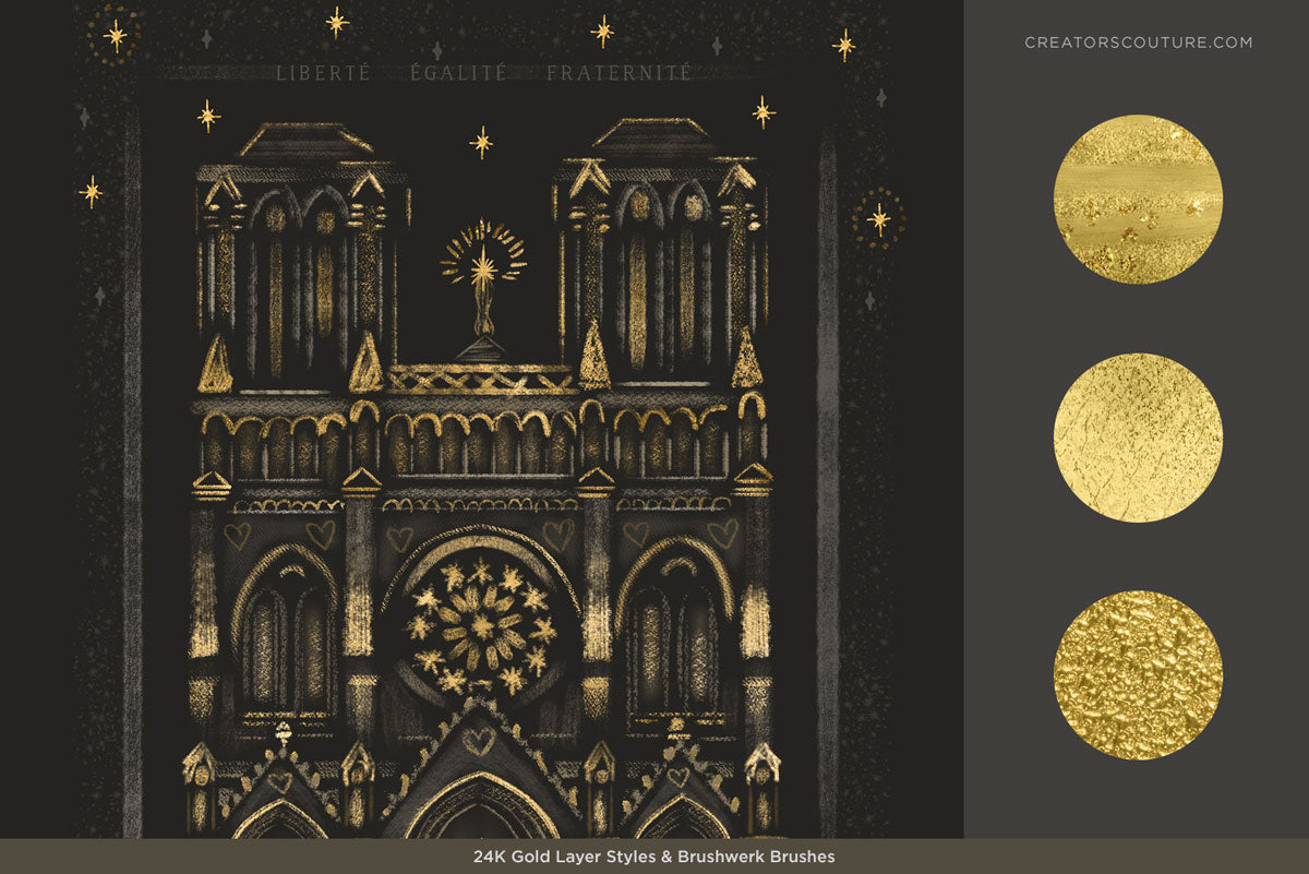 24K Gold Smooth Foil & Liquid Gold Textures: 1-Click Photoshop Styles