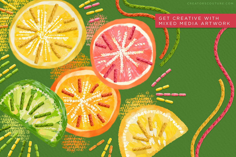 mixed media thread artwork, Illustrator Thread Brushes for a Hand-Embroidered Illustration Effect