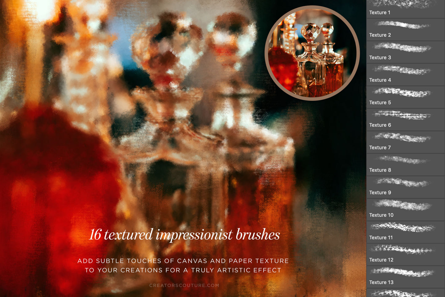 impressionist painting effect photoshop brushes, from photo to painting effect, before and after whiskey bottles