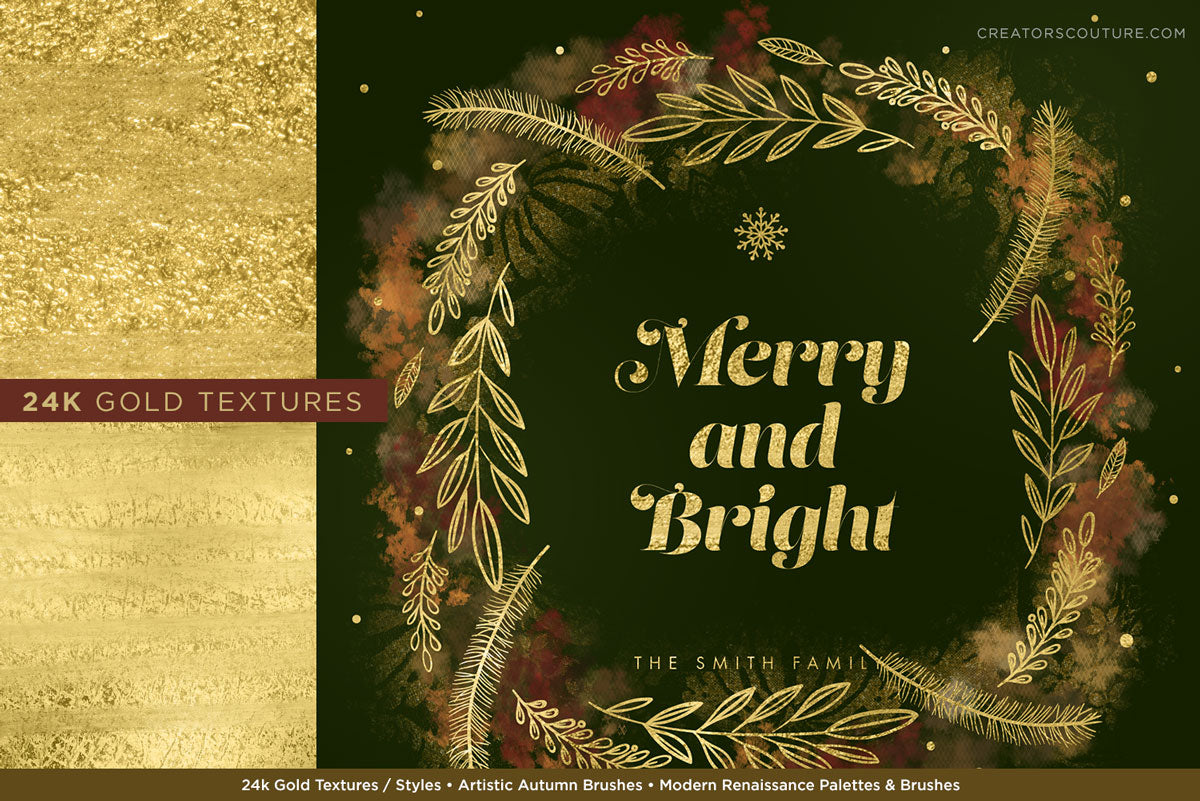 24K Gold Smooth Foil & Liquid Gold Textures: 1-Click Photoshop Styles