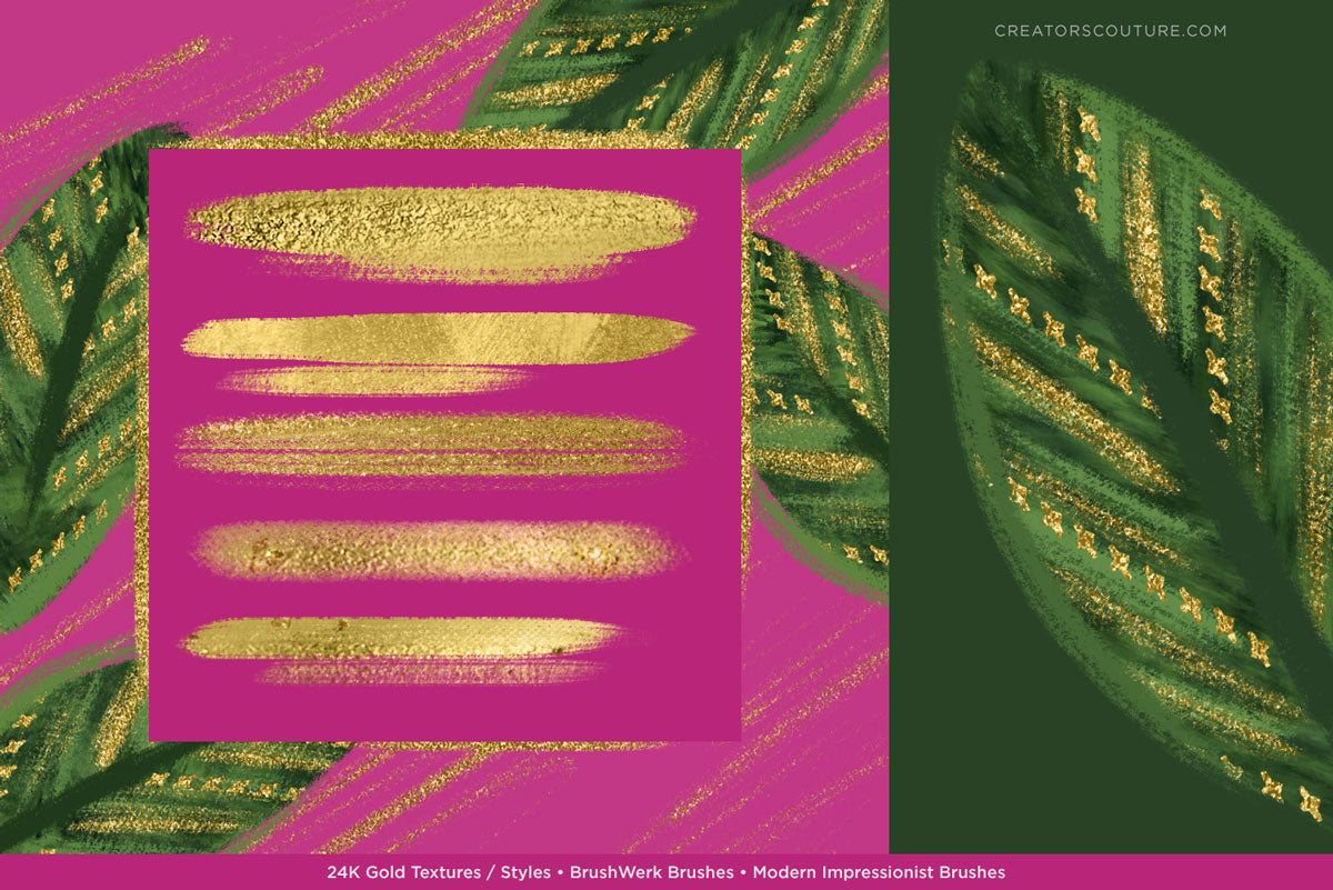 24K Gold Smooth Foil & Liquid Gold Textures: 1-Click Photoshop Styles