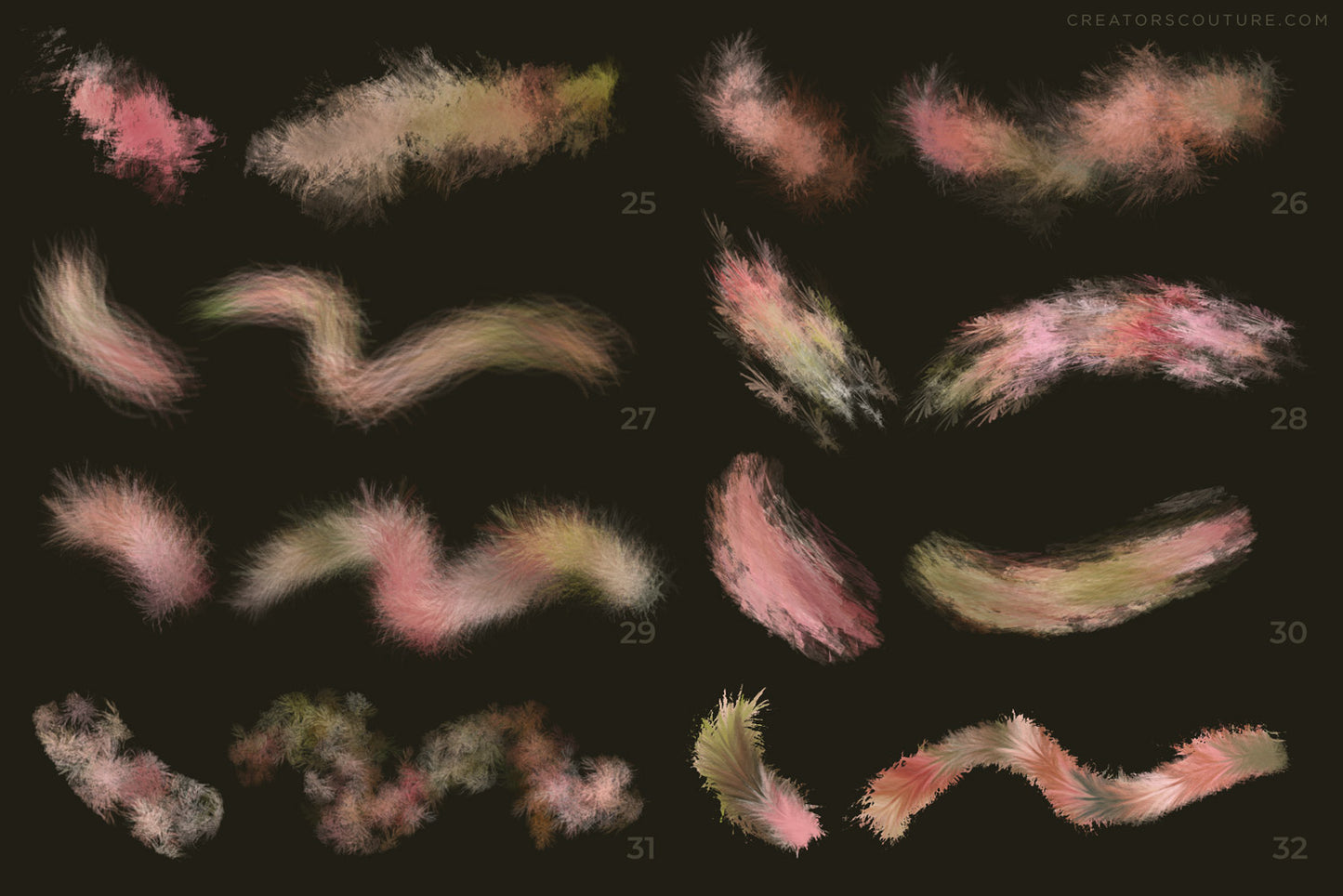 55 Painterly Artistic Photoshop Digital Brushes "Feather Couture Fantasies"