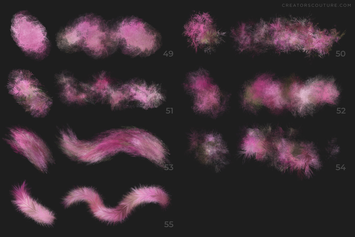55 Painterly Artistic Photoshop Digital Brushes "Feather Couture Fantasies"
