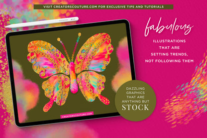 Rainbow & Gold Watercolor Butterfly Artwork Illustration Collection, butterfly on ipad