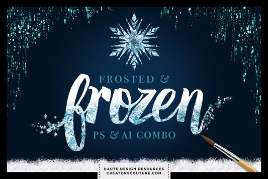 Create easy Frozen Inspired Cards, Printables and more with Frosted & Frozen 1-click Styles for Photoshop and Illustrator