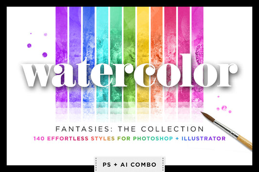 Fresh and fabulous watercolor styles you've never seen before, fantastic 1-click styles for photoshop and illustrator