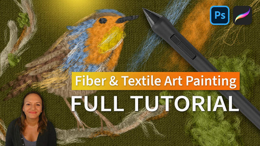 preview of a bird illustration done in a fiber art effect, tutorial preview