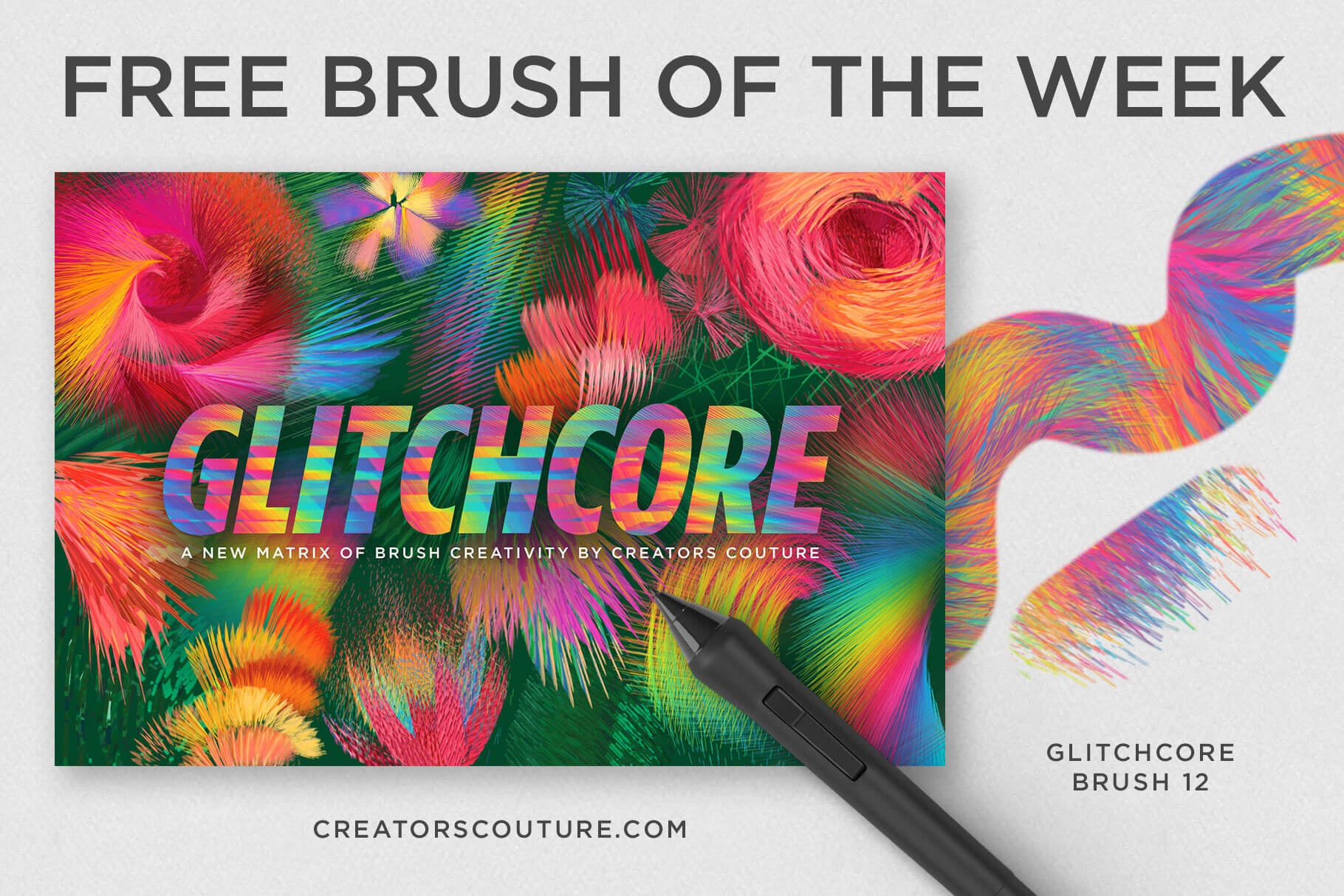 preview of free digital brush for Photoshop which has a multicolor glitch effect