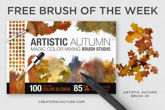 free sample multicolor foliage brush and cover image of artistic autumn brush collection