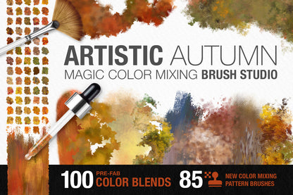 Cover image for Photoshop brush collection, artistic multicolor, Photoshop brushes with autumn, color pallets, ample brush, strokes and information about the brush collection