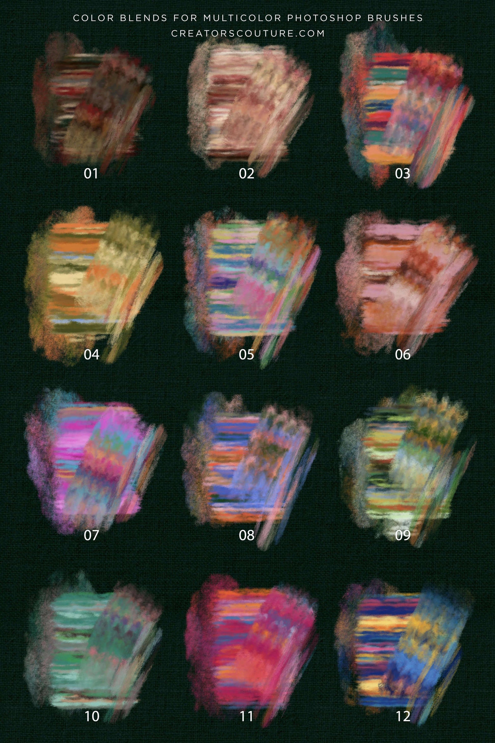 Color blends for multicolor Photoshop brushes on a black background