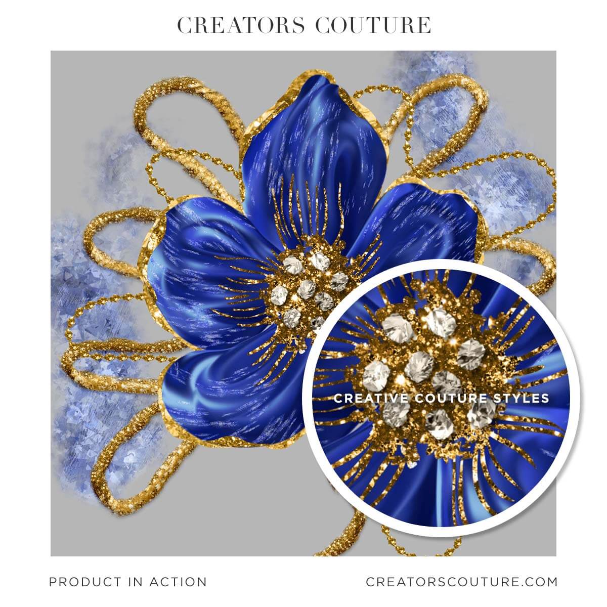 Painted flower illustration with gold sparkle, glitter accent 