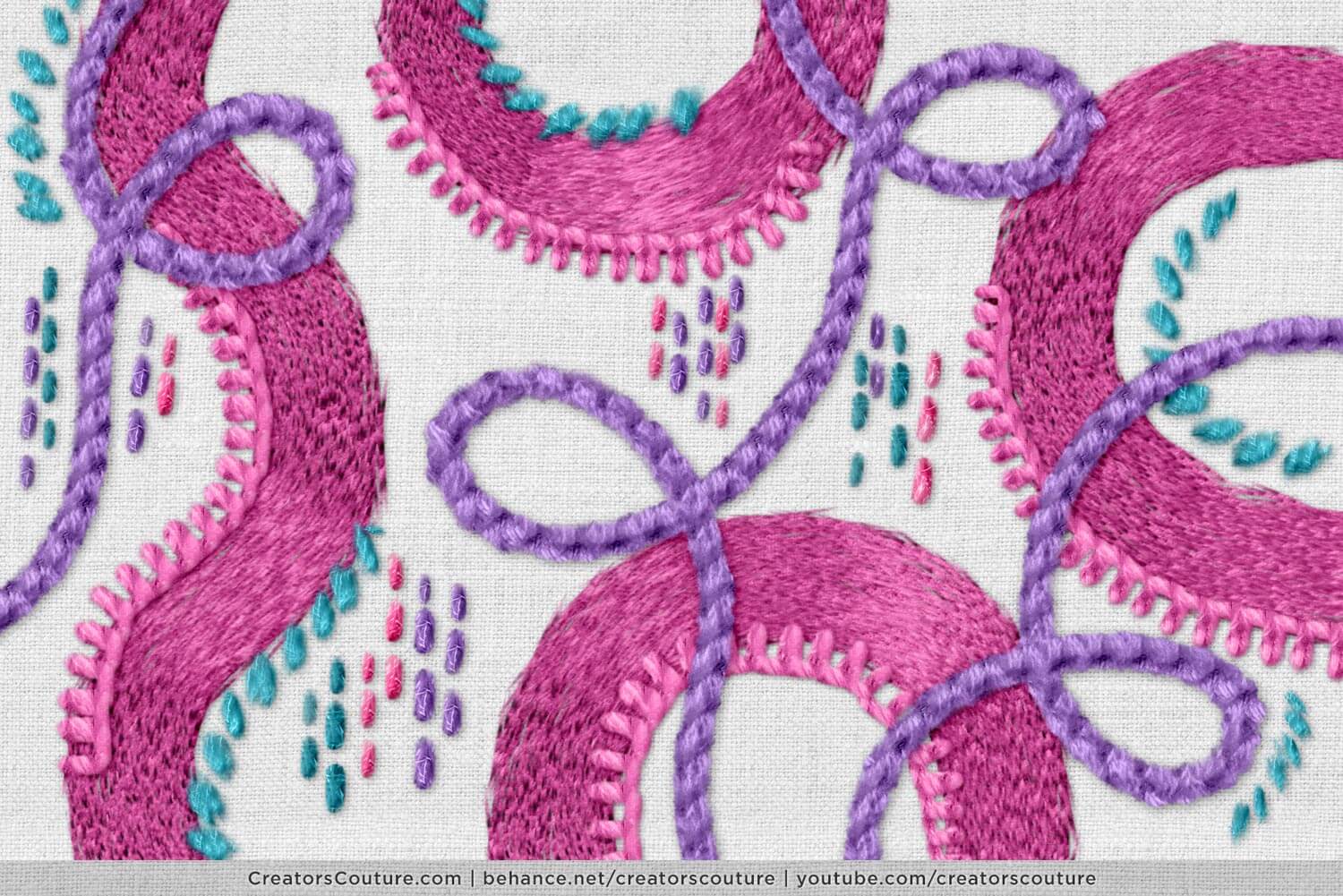 abstract thread illustration in bright colors, created using special embroidery Photoshop brushes
