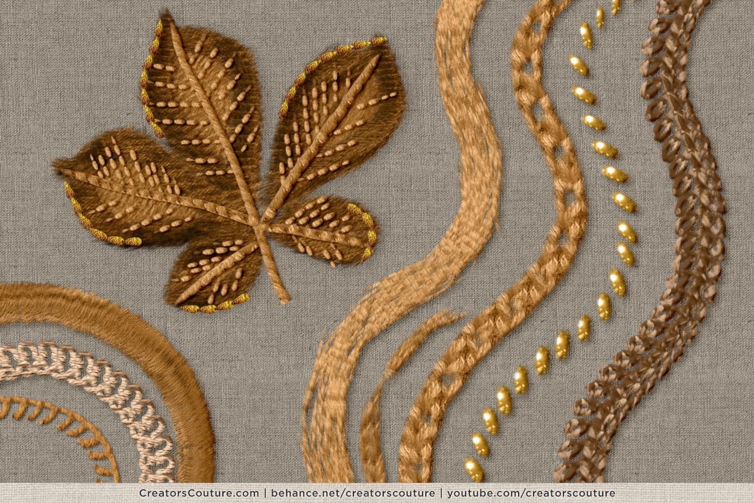 fall leaf illustration that looks embroidered but was created with Photoshop brushes and sample stitch brush effects