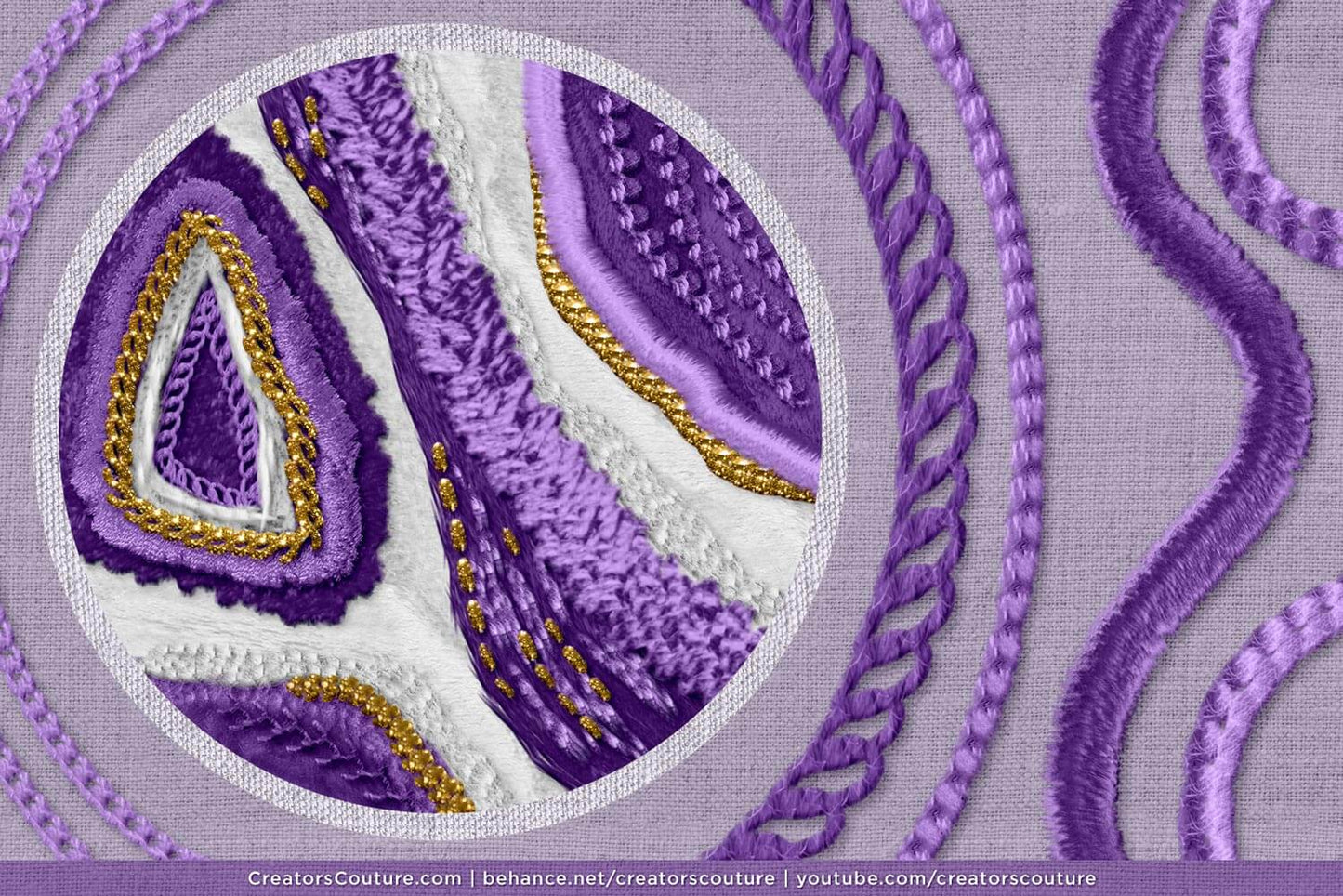 illustration created in photoshop that gives illusion of hand embroidery of a geode artwork