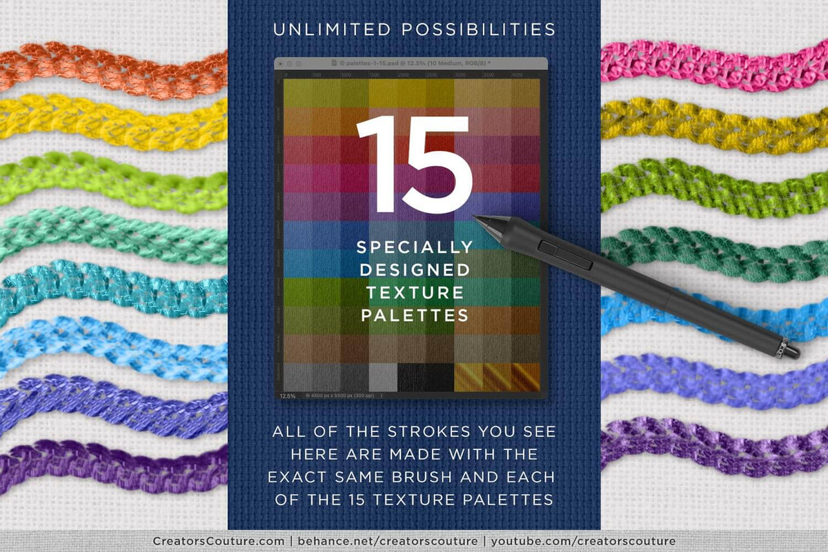 View of Photoshop Thread Brushes for a 3D Hand-Embroidered Illustration Effect ...