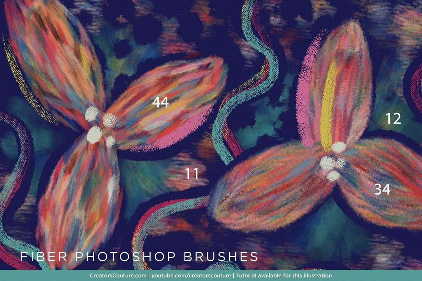 Colorful abstract flower design with numbers and text overlay on a dark background