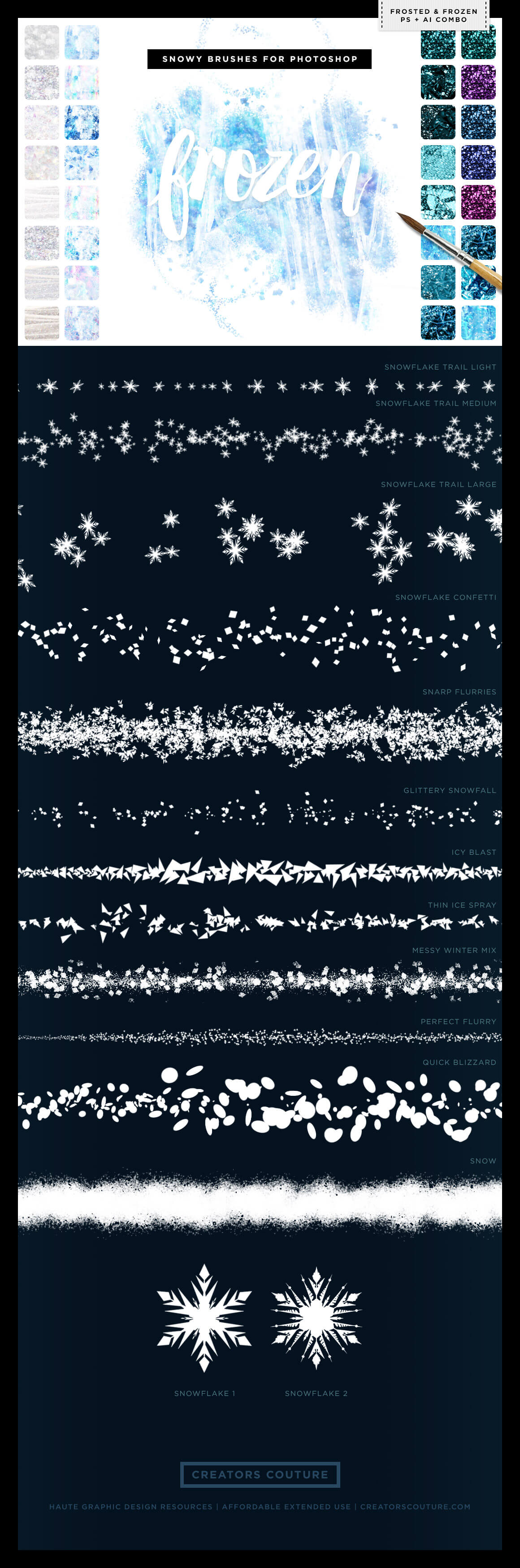preview image of digital brushes for photoshop, snow and ice brushes