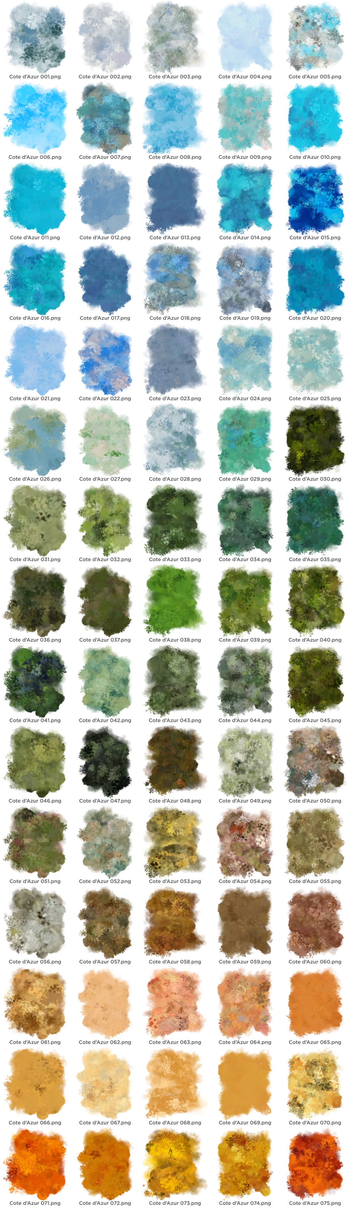 Impressionist Multicolor Brush Palettes: Colors of the Côte d'Azur