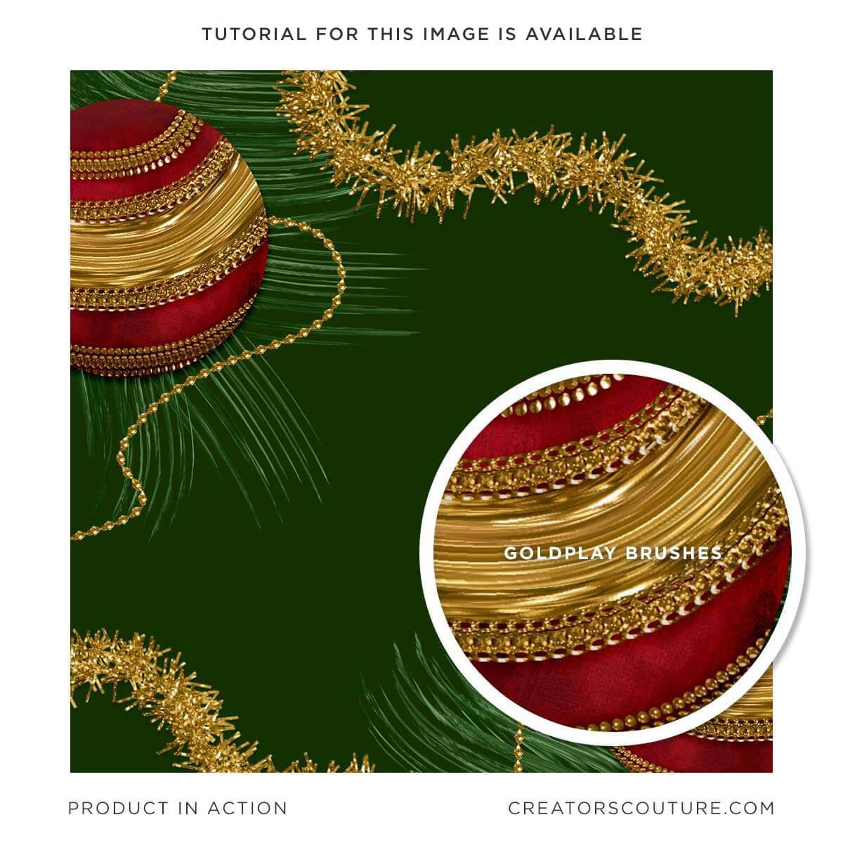 red Christmas ornaments illustrated with 3d gold brush strokes for a metallic effect 