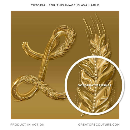 illustrated Wheat theme monogram made with metallic gold 3d photoshop brushes