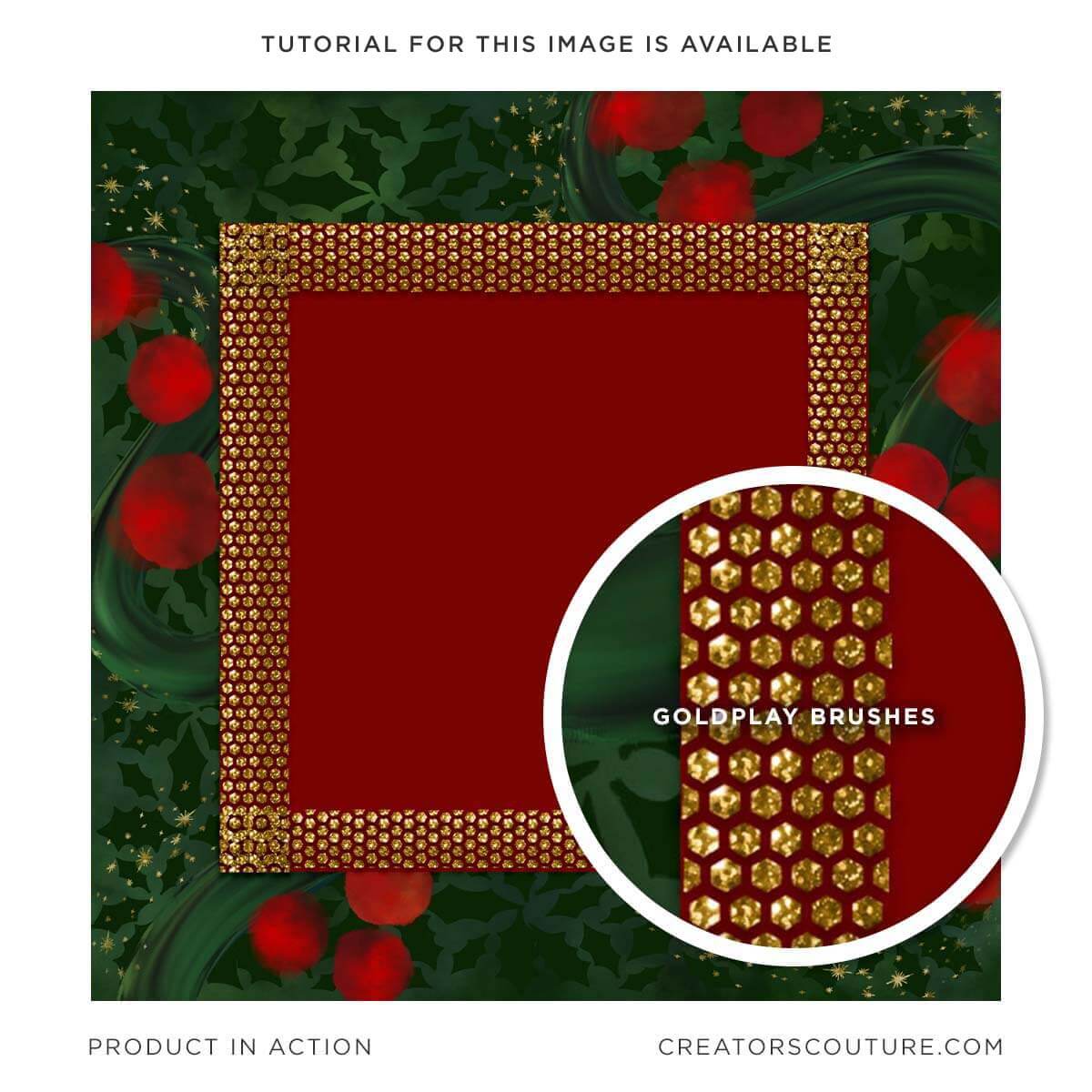 holiday frame illustration, made in photoshop with metallic gold accents, created using Goldplay photoshop brushes