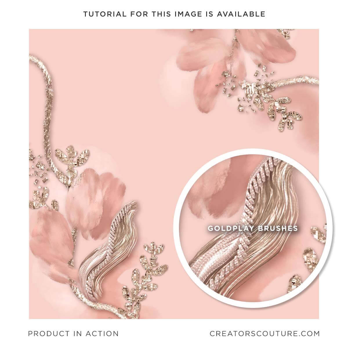 pink flower and white gold illustration, sample using 3d metallic gold photoshop brushes in white gold effect