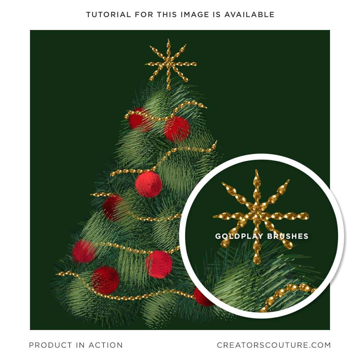 abstract Christmas tree illustration with dimensional gold accents created with 3d Gold Photoshop brushes