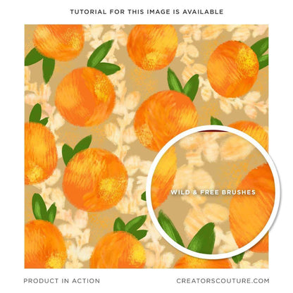 Hand-drawn Tropical Vine & Leaf Photoshop Pattern Brushes, orange pattern illustration