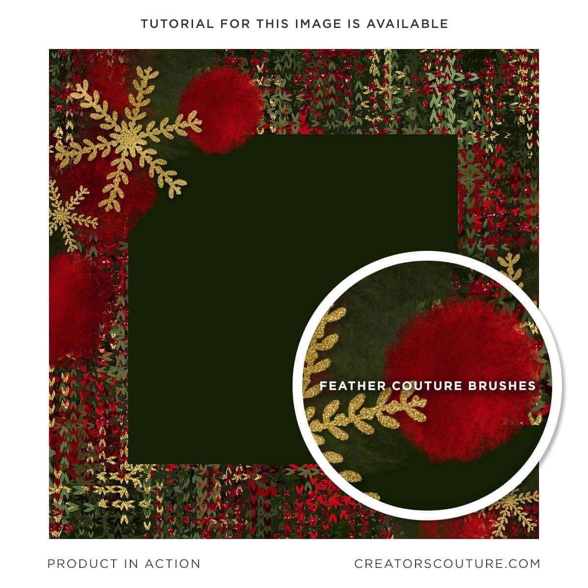 holiday frame illustration with red ornaments created with feather texture photoshop brushes