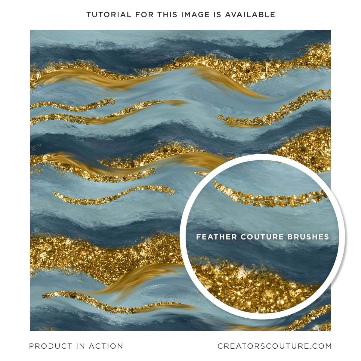 abstract blue wave illustration with gold accents, close up of feather inspired photoshop brush strokes