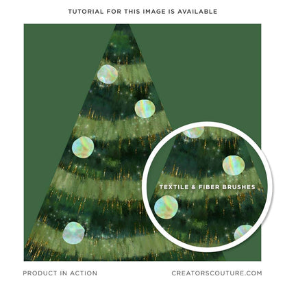 green Christmas tree abstract illustration, created in Photoshop using multicolor textile, fiber and fabric inspired multicolor Photoshop brushes